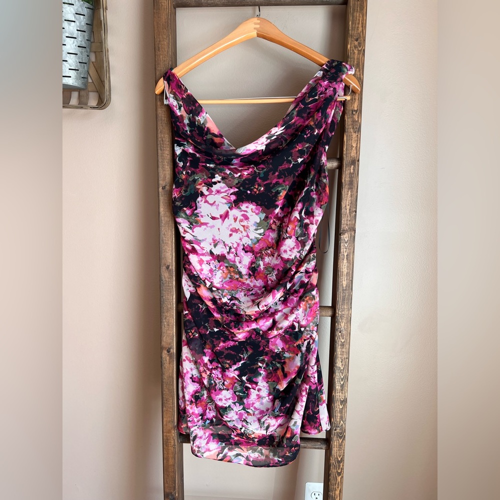 Abercrombie & Fitch Pink Multi Floral Cowl Neck Mini Dress - Picture 2 of 5